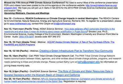 Pacific Region Climate Change Learning Opportunities - Nov 2014 Issue