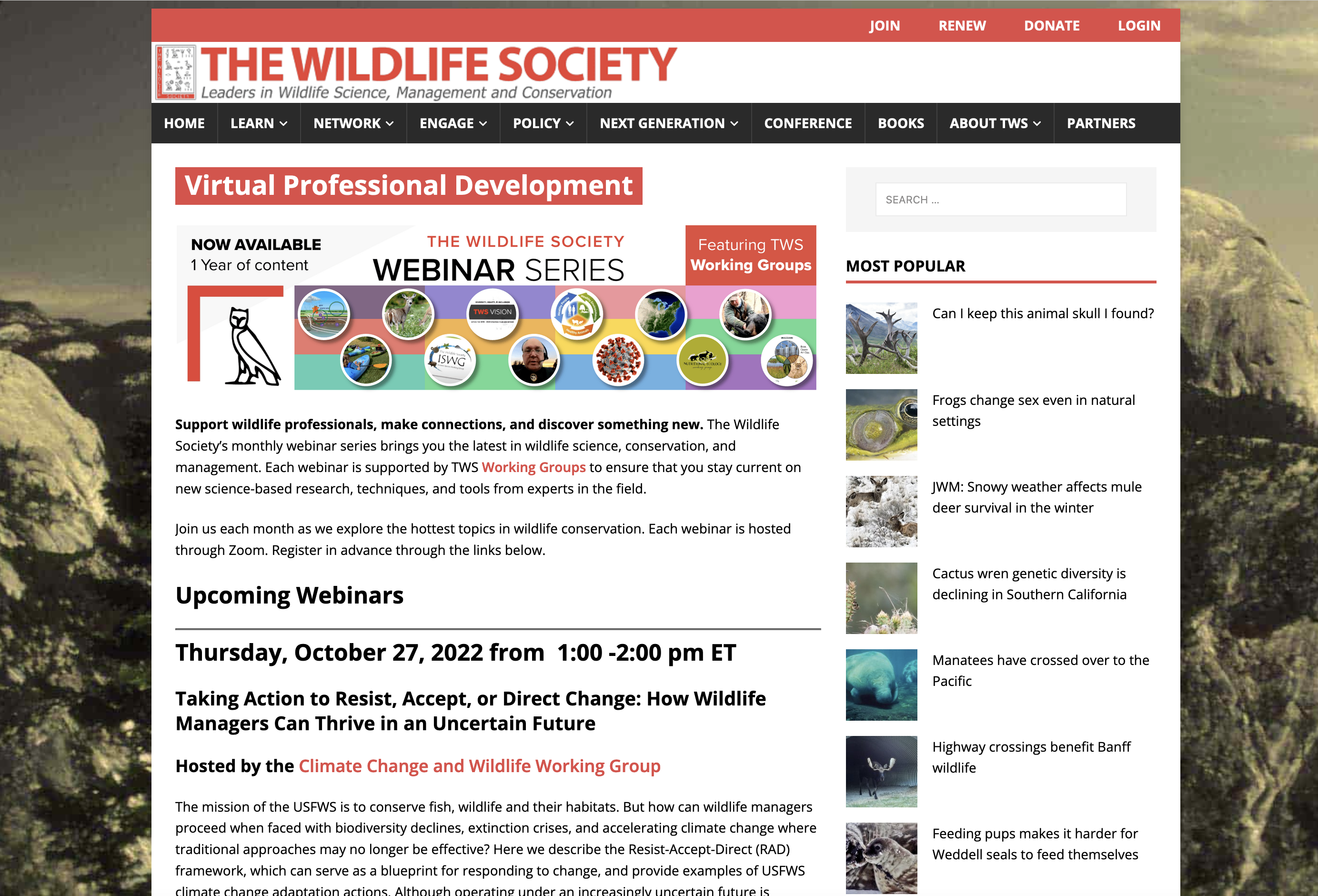 Taking Action to Resist, Accept, or Direct Change: How Wildlife Managers Can Thrive in an Uncertain Future (Webinar)